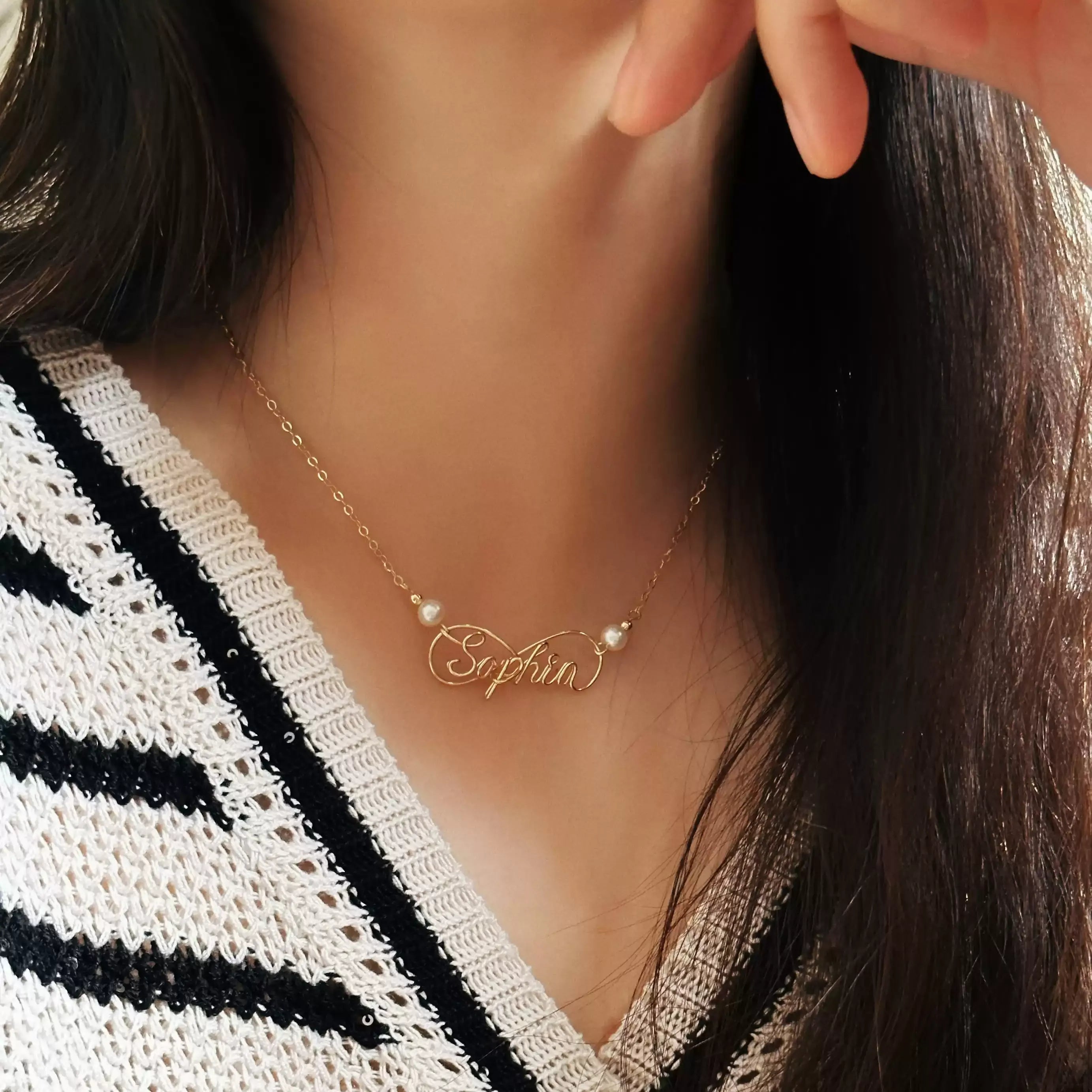 Filled Personalized Name Necklace with Freshwater Pearls