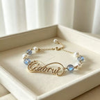 Personalized Wire Name Bracelet with Freshwater Pearls & Moonstone